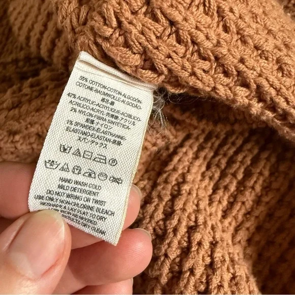 Free People Pullover Waffle knit sweater Oversized Orange Brown Distressed L - Picture 13 of 15